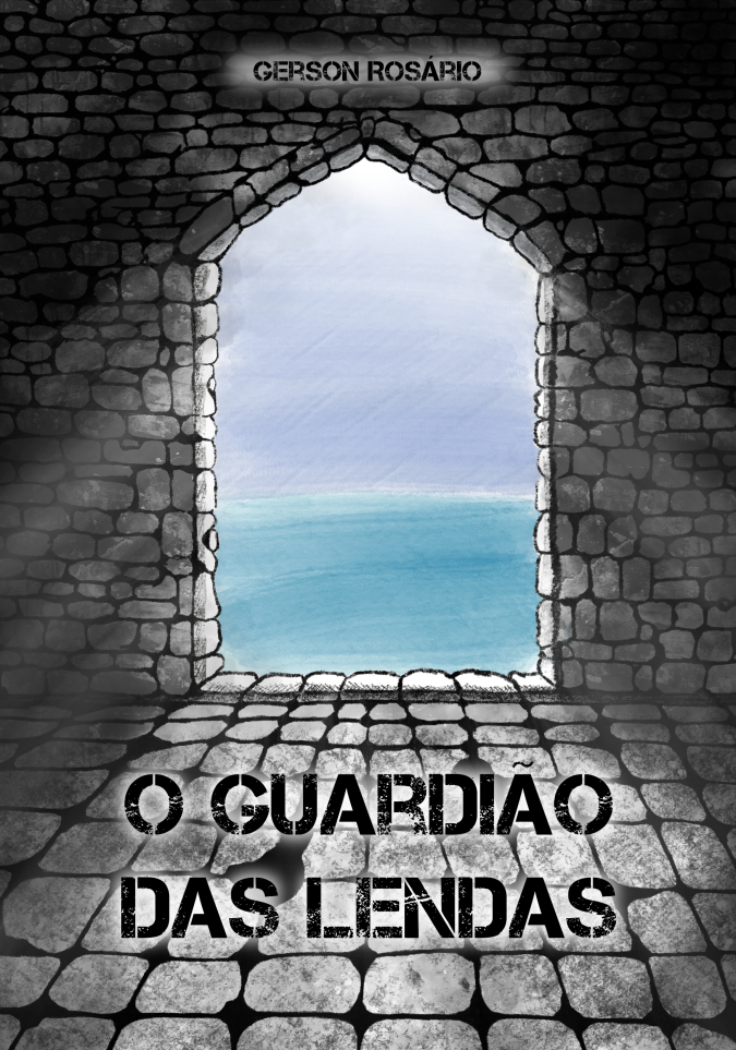 Capa do livro onde vemos uma abertura numa parede de pedras por onde se vê o céu e o mar.